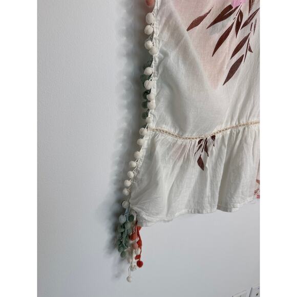 Z&L Europe Floral Print Airy  100% Cotton Pom-Pom Caftan Swim Cover Up OS - Picture 7 of 16